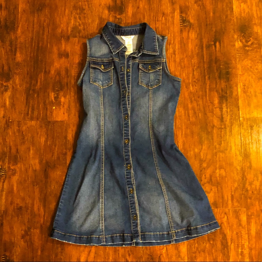 Vintage Bebe Button Down Denim Collar Mini Jean Dress